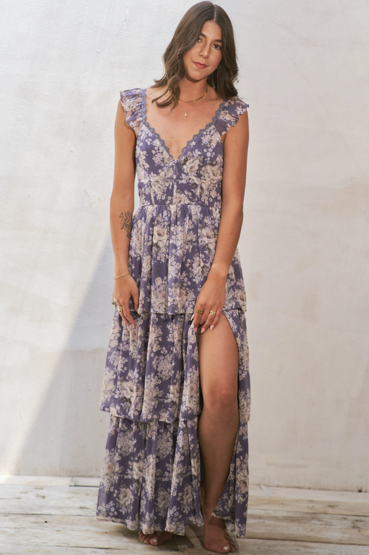 •FAE - AMETHYST• ruffle sleeve tiered maxi dress