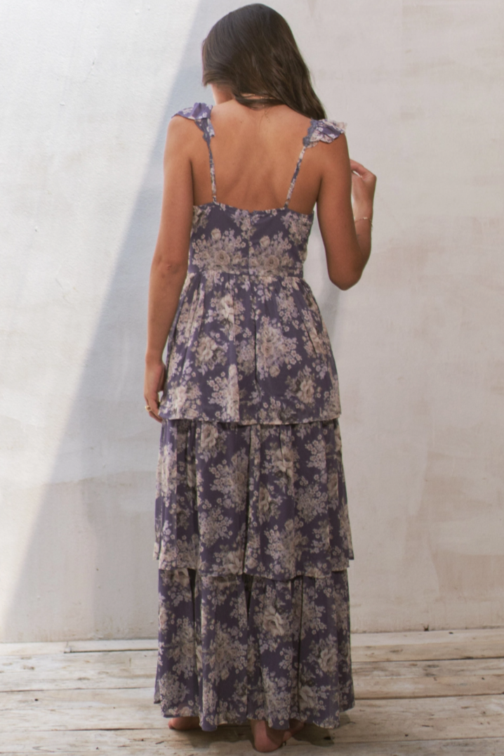 •FAE - AMETHYST• ruffle sleeve tiered maxi dress