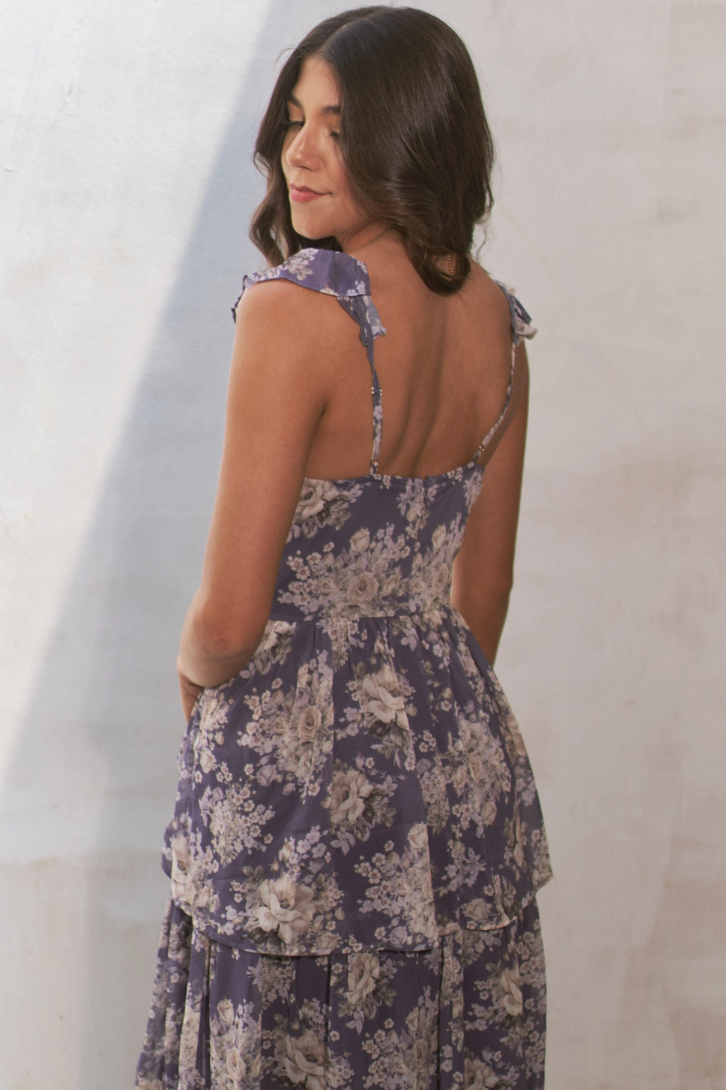 •FAE - AMETHYST• ruffle sleeve tiered maxi dress