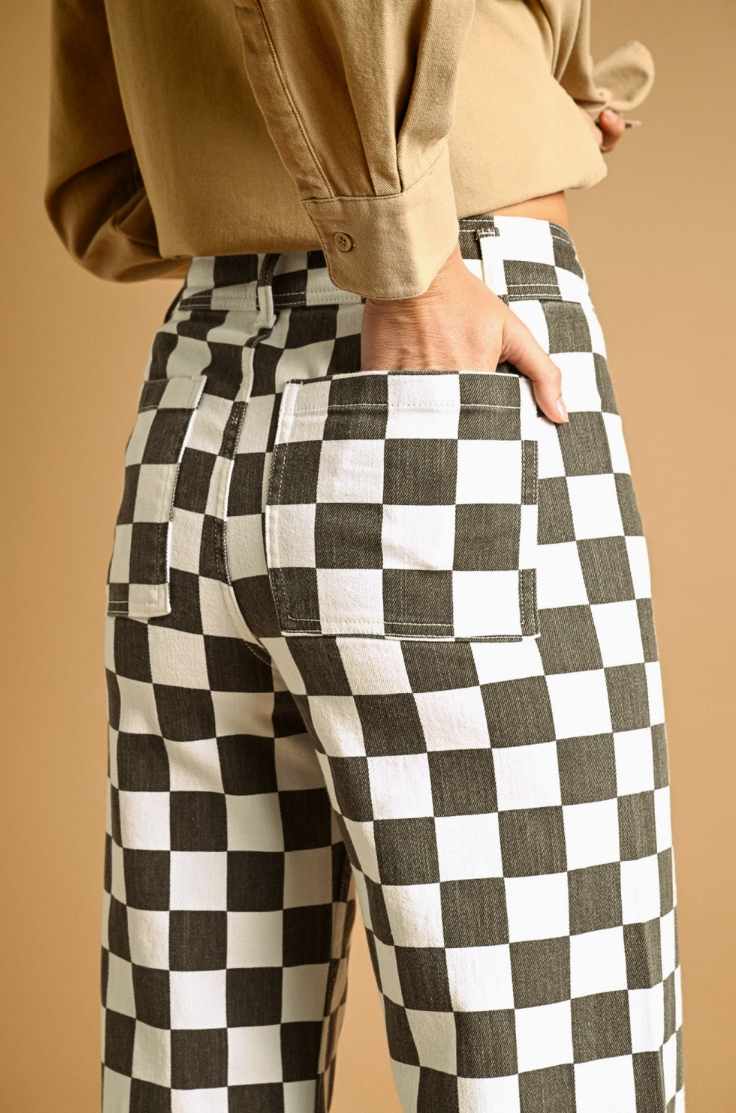 •RAYSSA• checkered straight leg denim pants