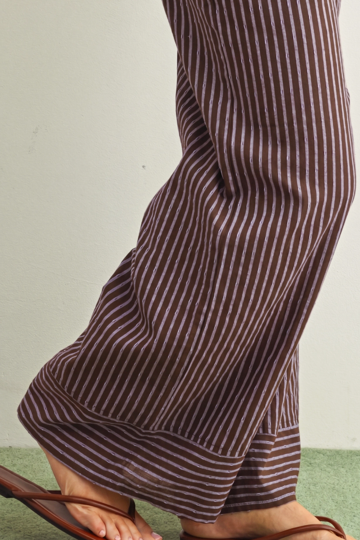 •NOVIA - RED BEAN• striped cotton wide leg pants