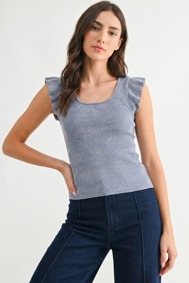 •ASHLEY• ribbed cotton blend cap sleeve top
