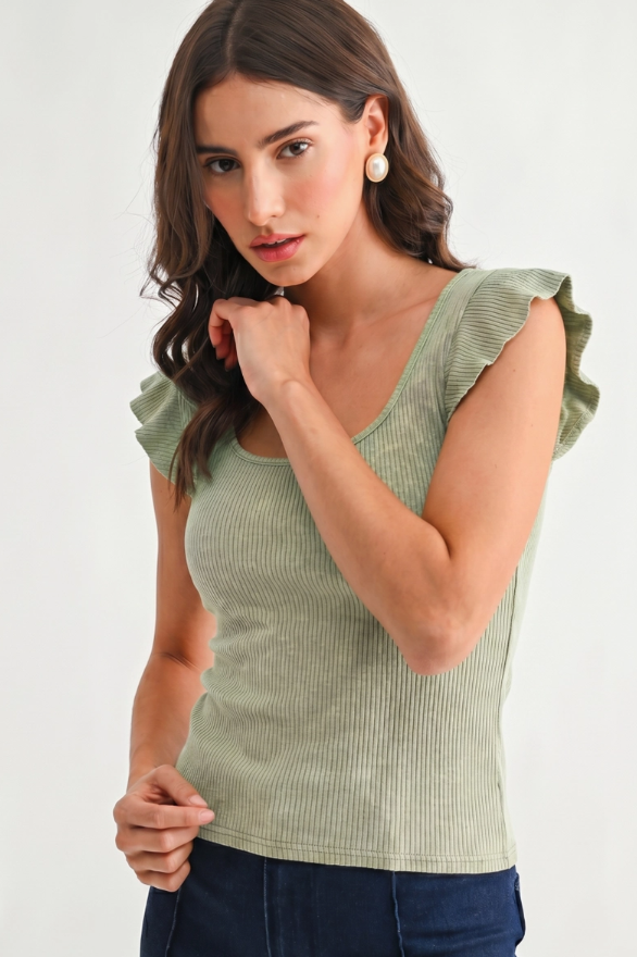 •ASHLEY• ribbed cotton blend cap sleeve top