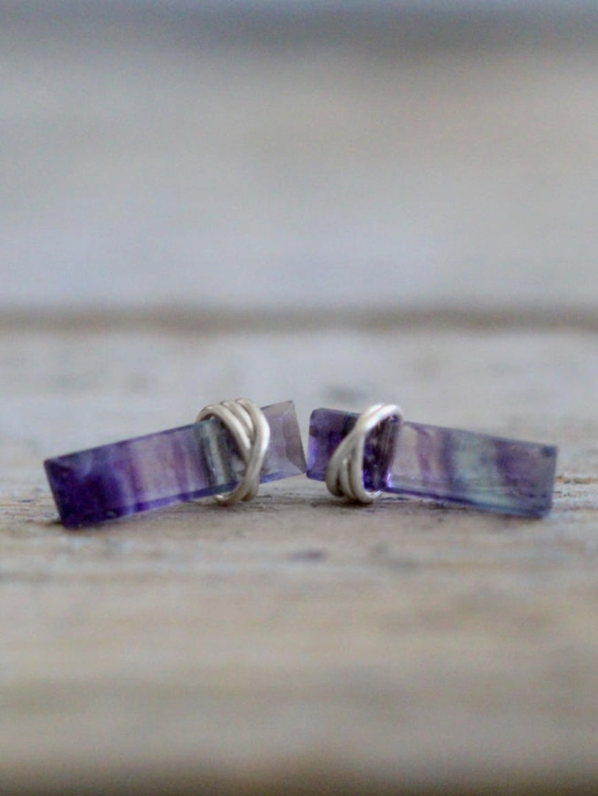 •BAR• fluorite + silver stud earrings