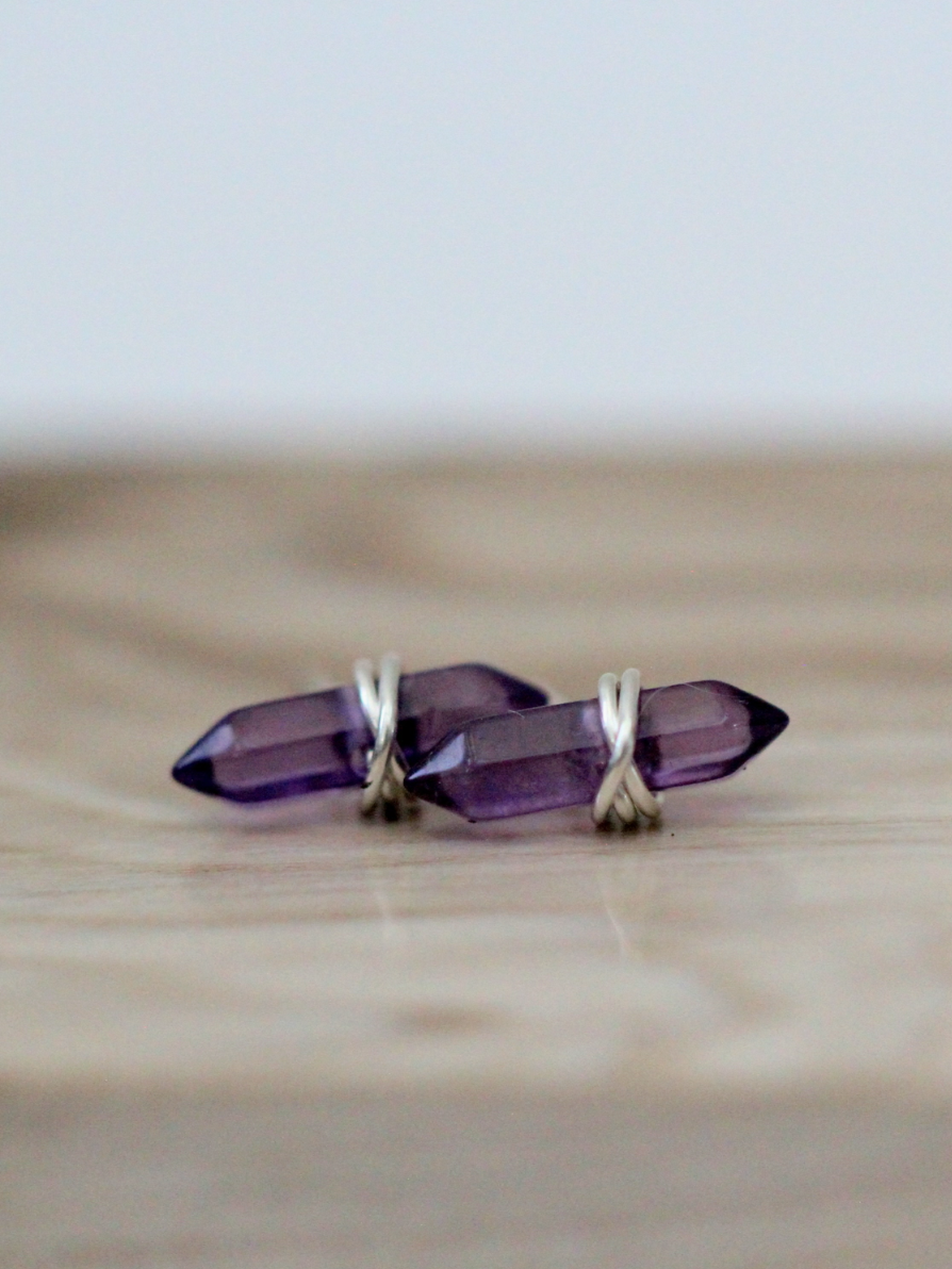 •CREST• amethyst + silver stud earrings