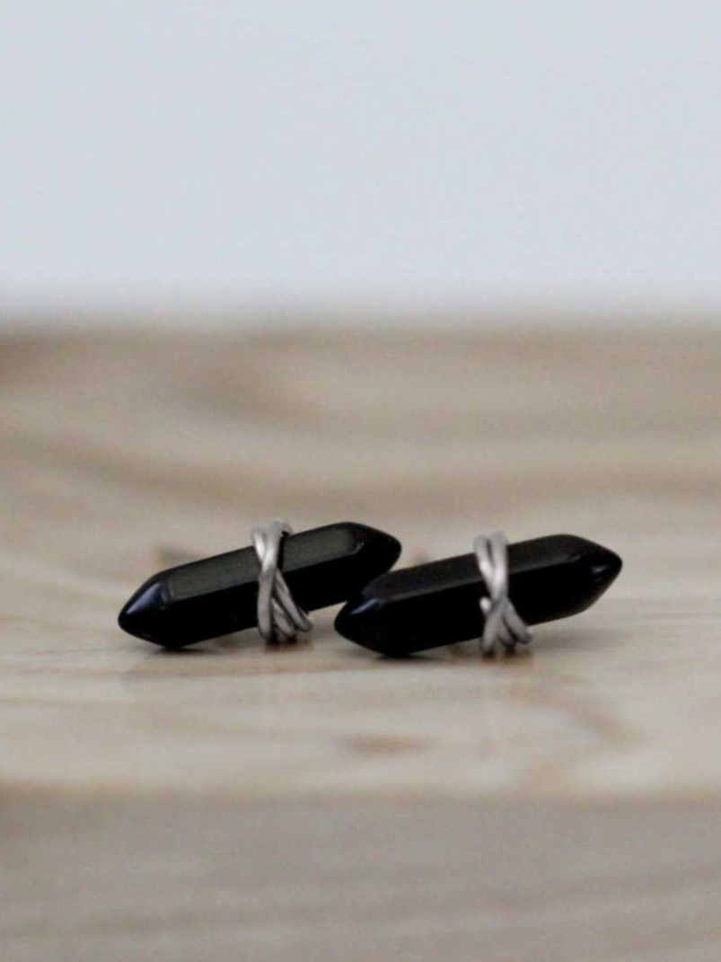 •CREST• obsidian + silver stud earrings