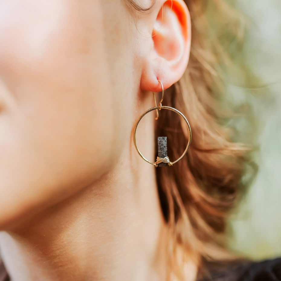 •SUNRISE HOOP• black aventurine + gold earrings