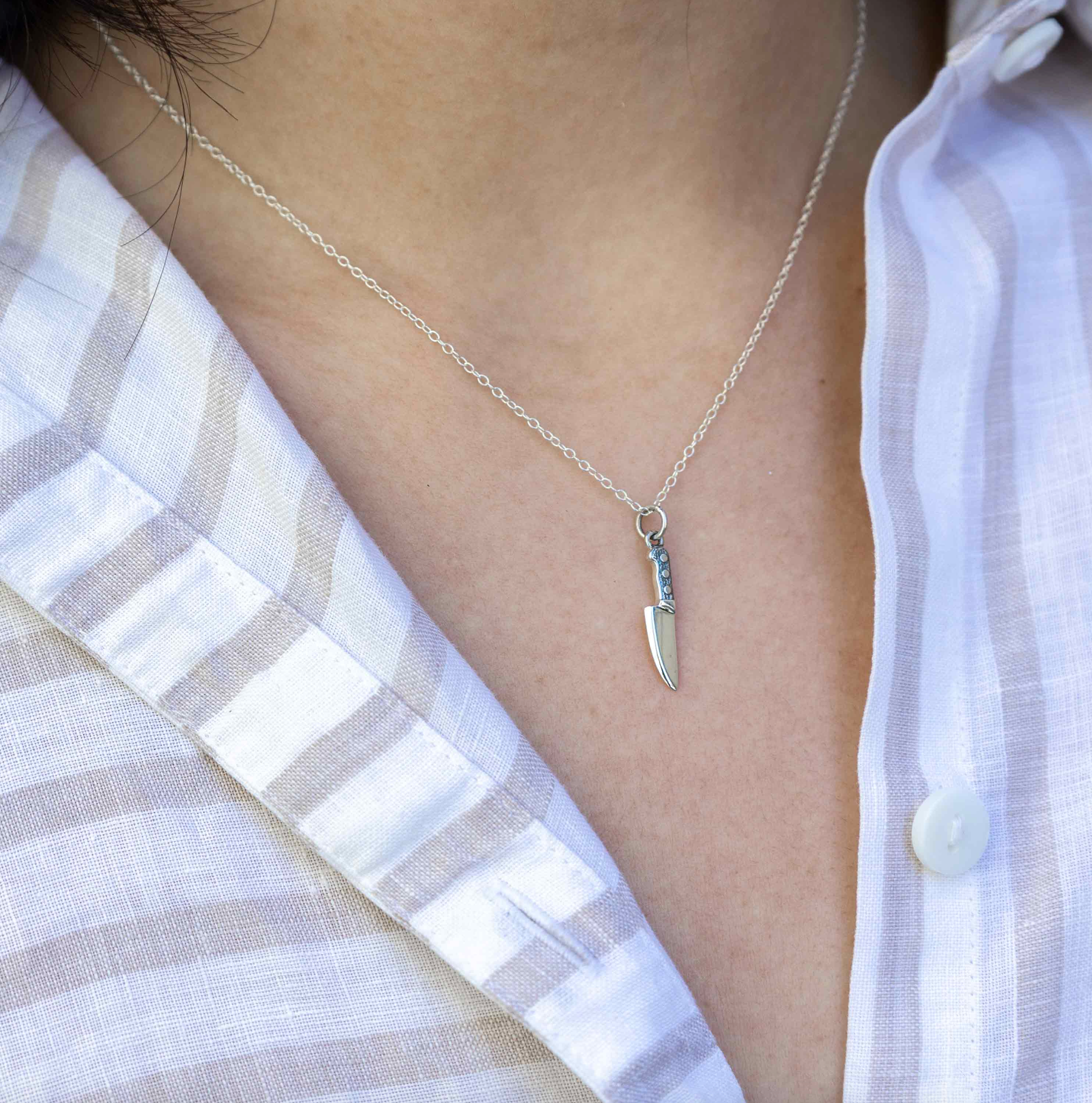 •CHEF'S KNIFE• recycled silver necklace