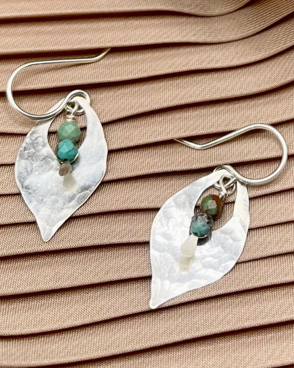 •TEA LEAF• turquoise + silver dangle earrings