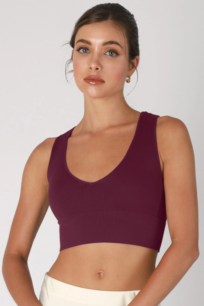 •RIBBED DEEP-V• cropped tank top (USA)