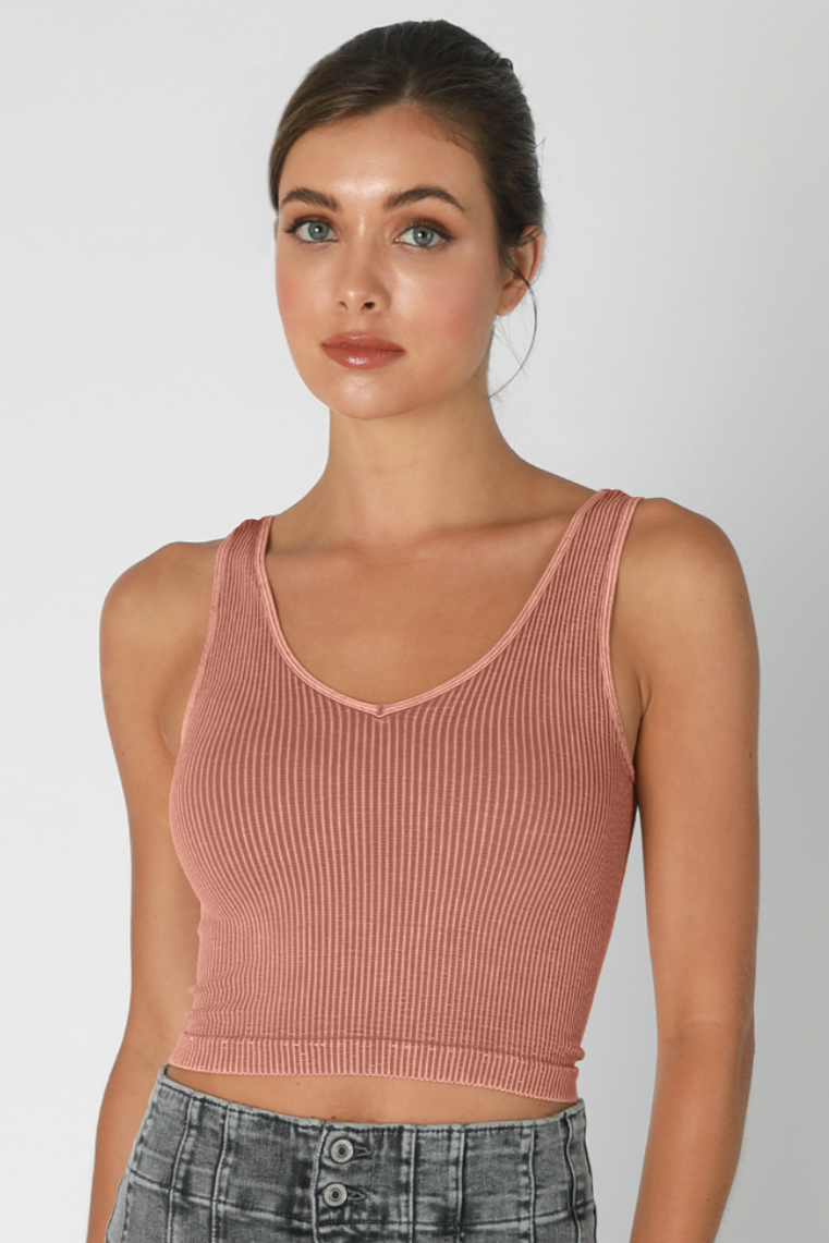 •RIBBED REVERSIBLE• vintage washed cropped tank top (USA)
