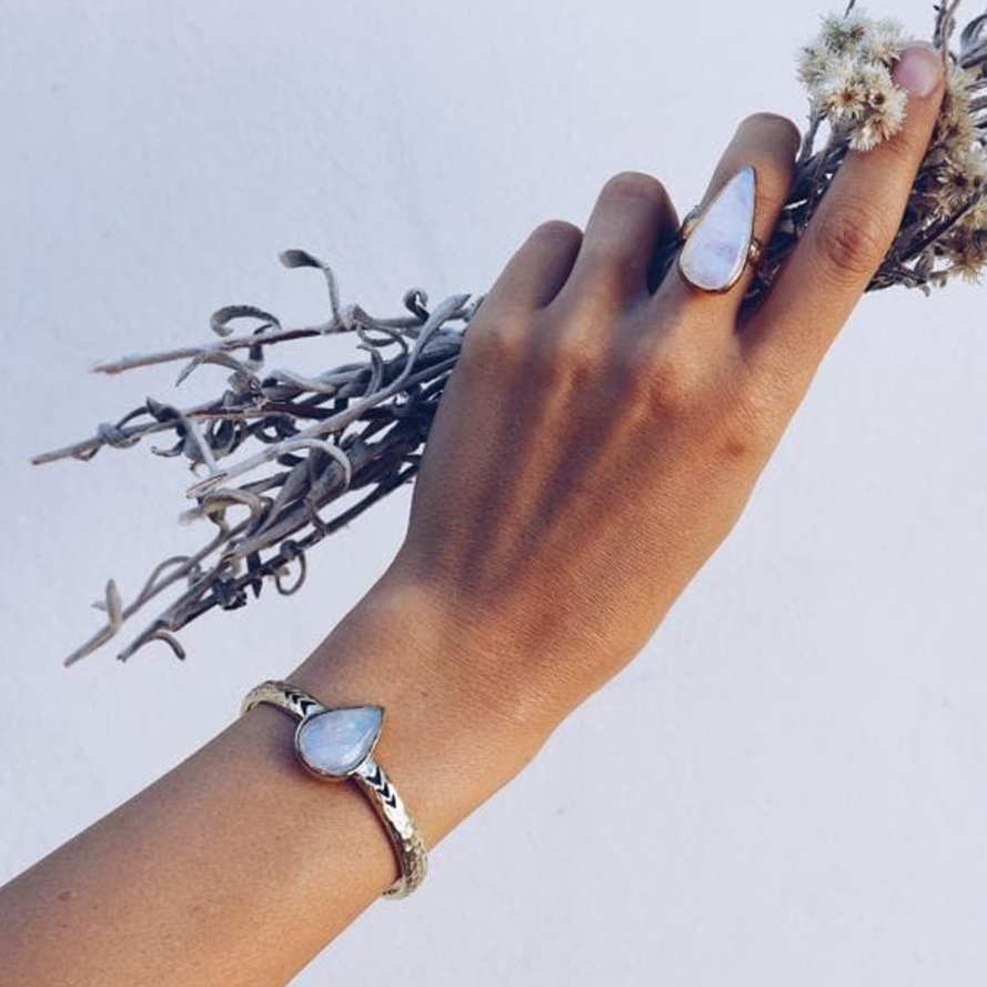 •HEIRLOOM• rainbow moonstone + brass cuff