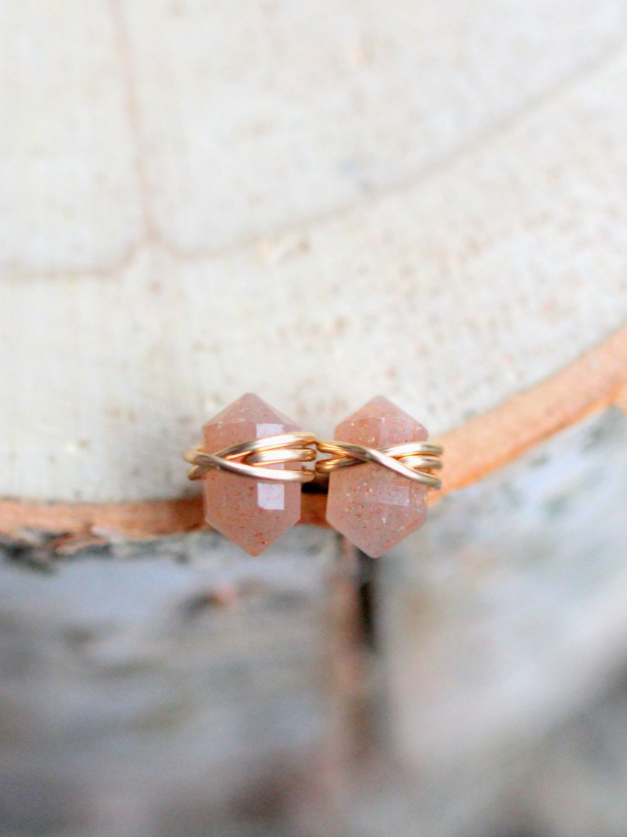 •PIKE• peach moonstone + gold stud earrings