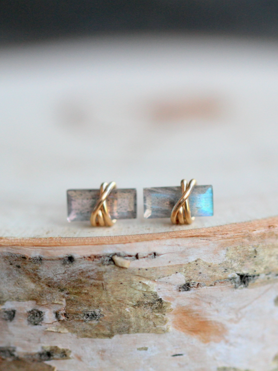 •BAGUETTE• labradorite + gold stud earrings