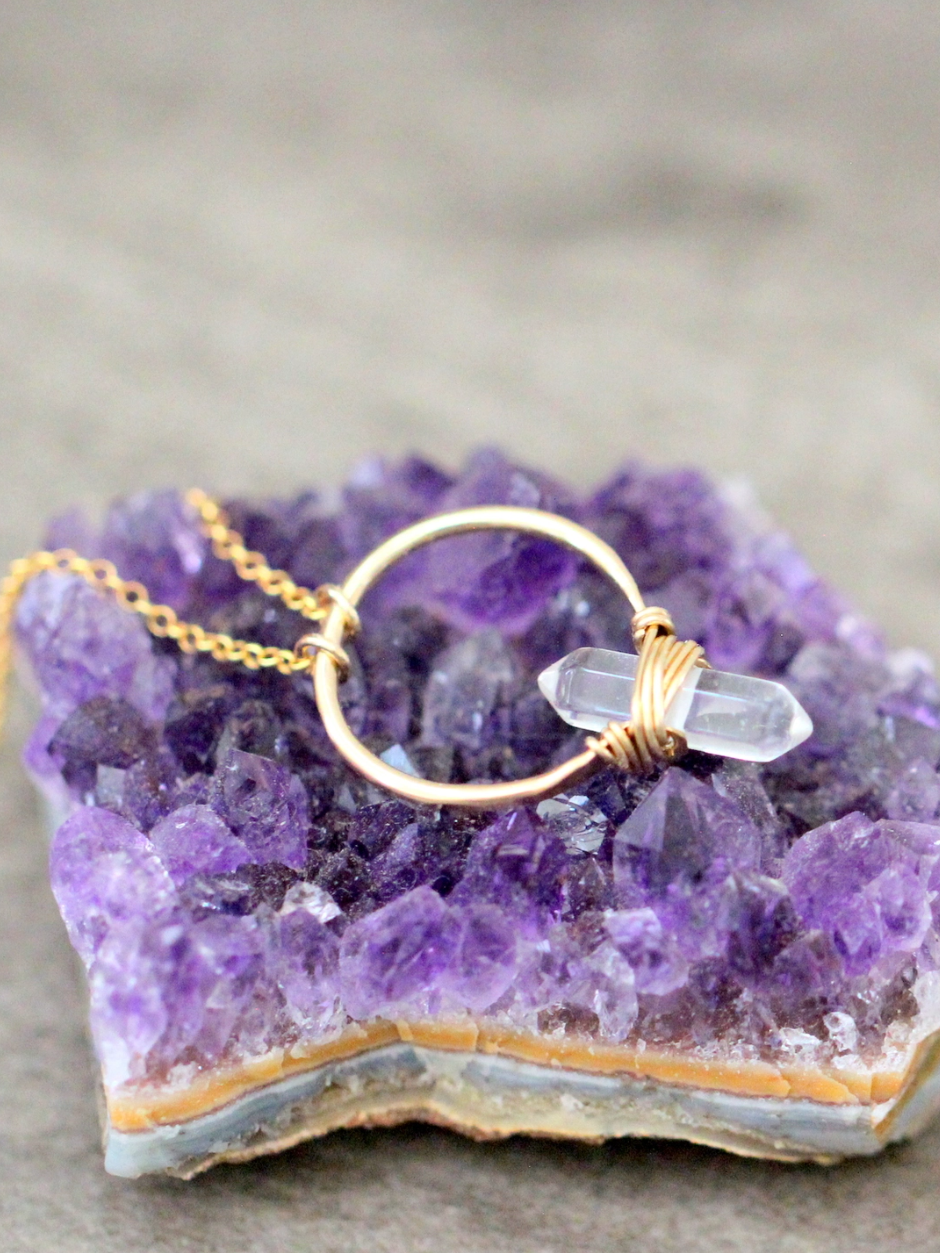 •CREST• clear quartz + gold necklace