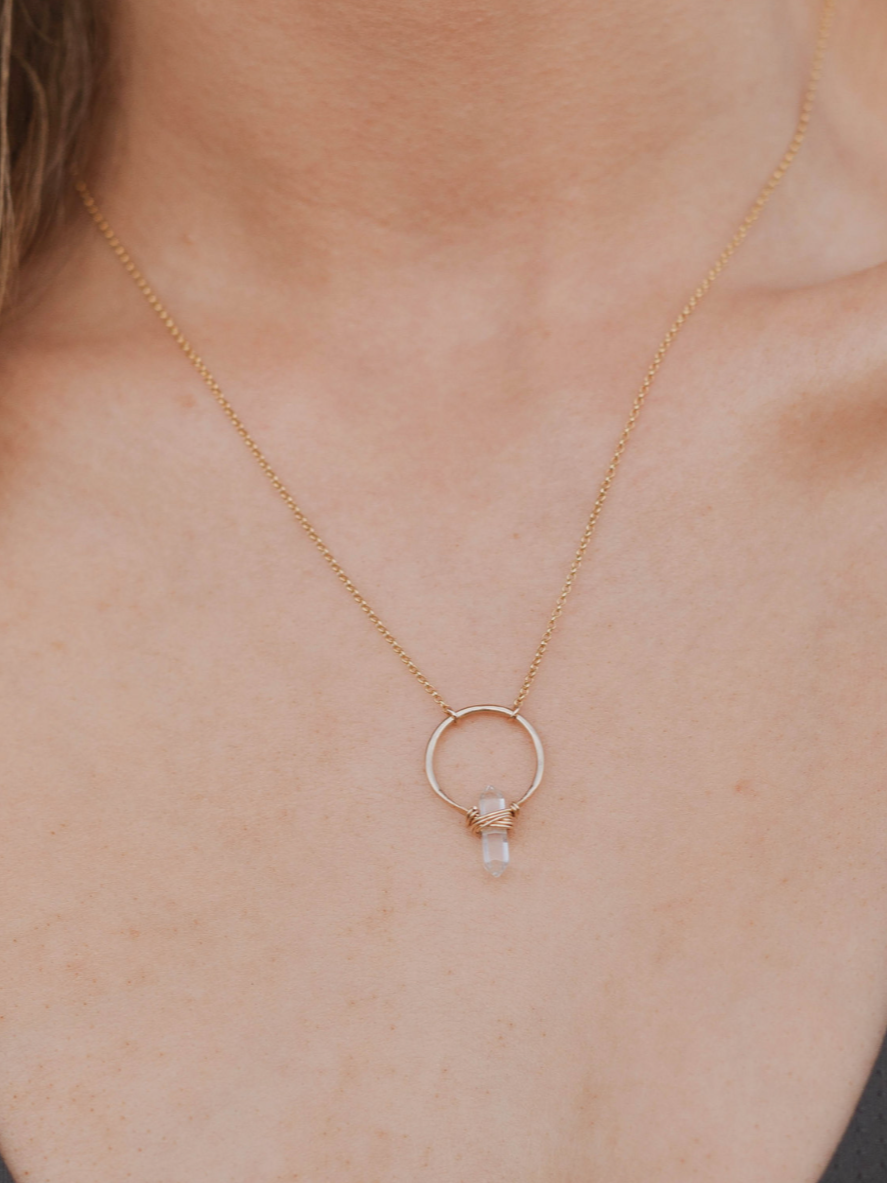 •CREST• clear quartz + gold necklace
