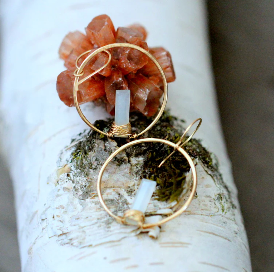 •SUNRISE HOOP• white moonstone + gold earrings
