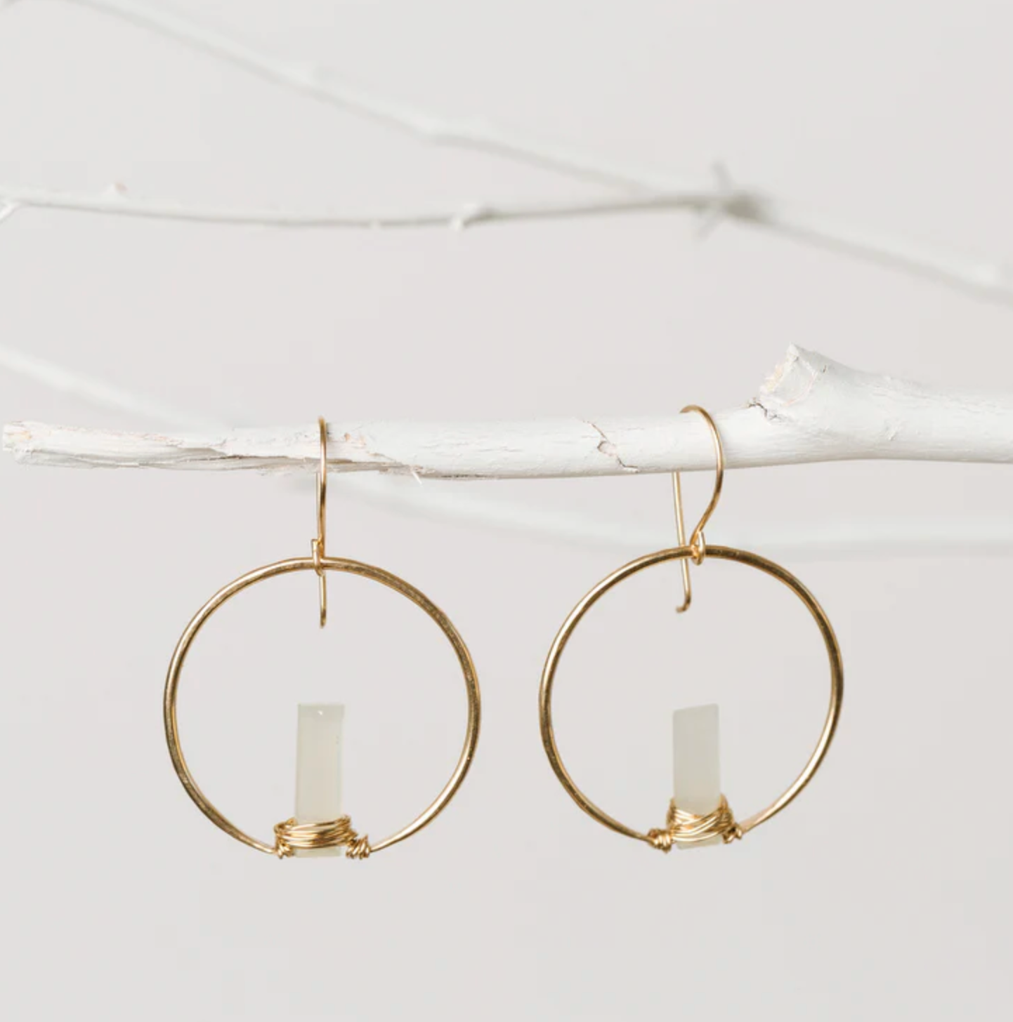 •SUNRISE HOOP• white moonstone + gold earrings