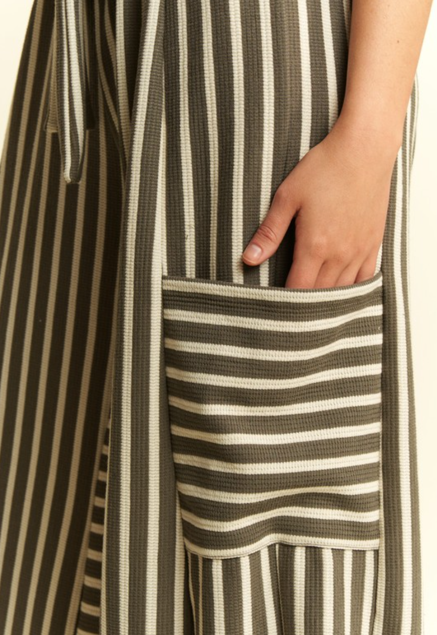 •MANDY - OLIVE• striped wide leg pants