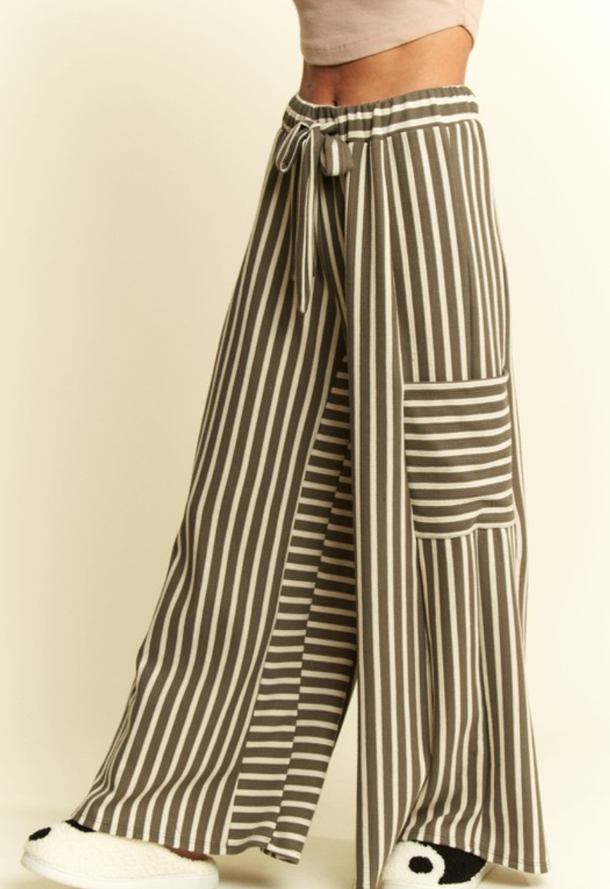 •MANDY - OLIVE• striped wide leg pants