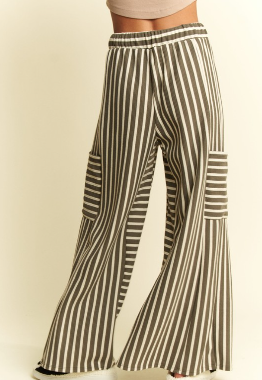 •MANDY - OLIVE• striped wide leg pants