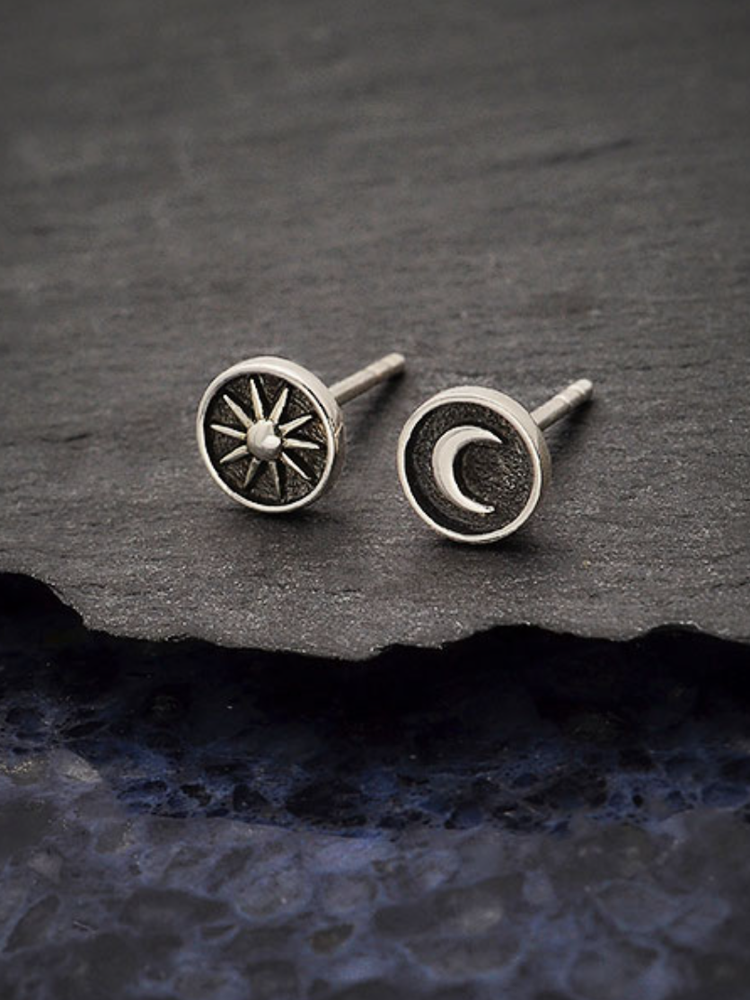 •SUN & MOON COIN• silver stud earrings