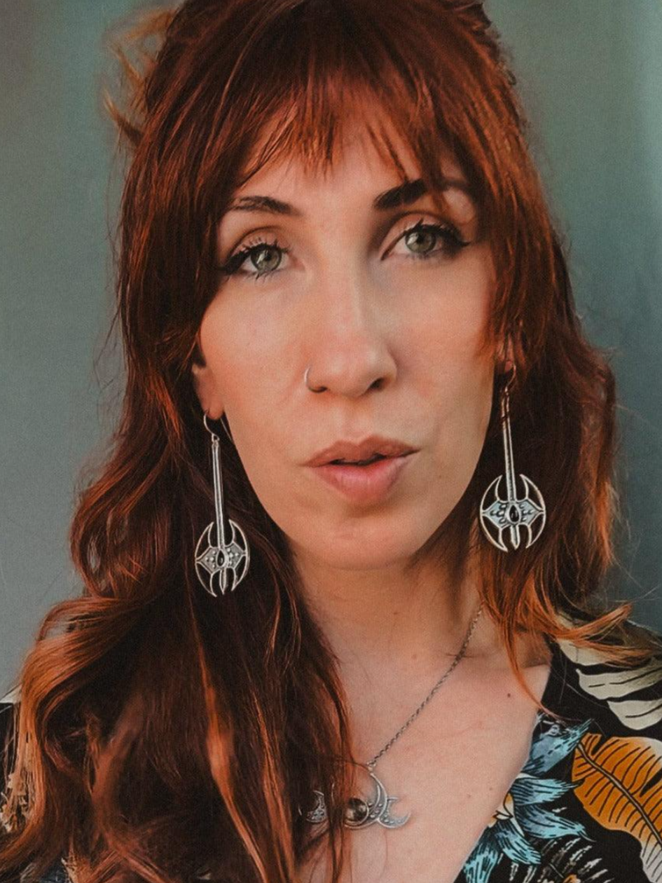 •BATTLE AXE• onyx + silver dangle earrings