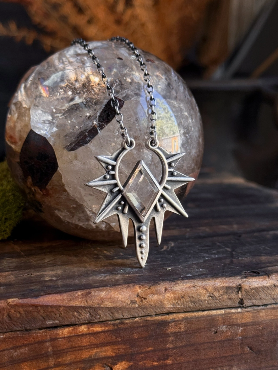 •STARLING• clear quartz + silver necklace (16" long)