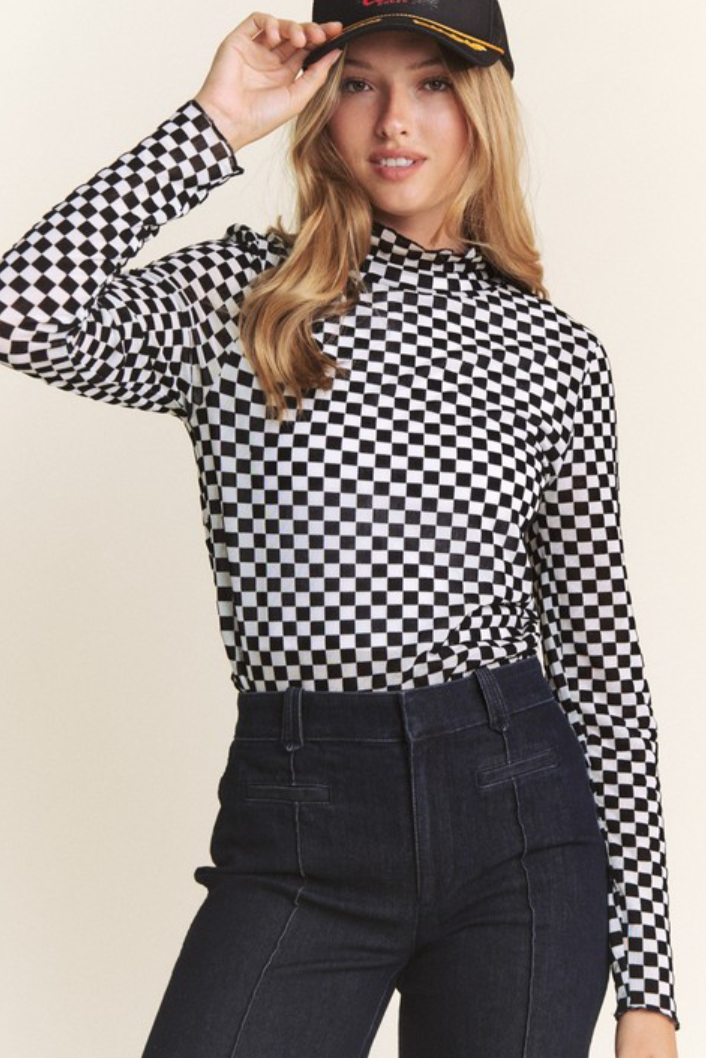 •LIZZIE• semi-sheer mesh checkered top