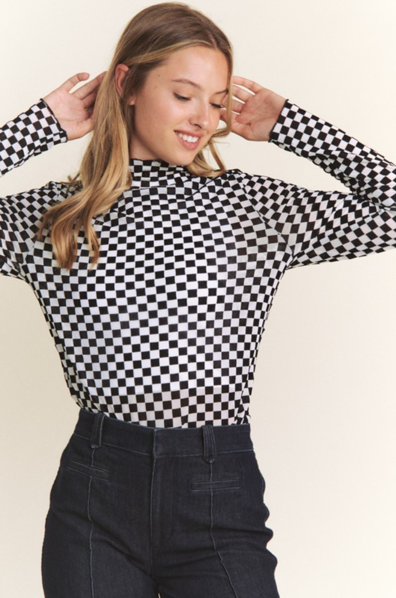 •LIZZIE• semi-sheer mesh checkered top