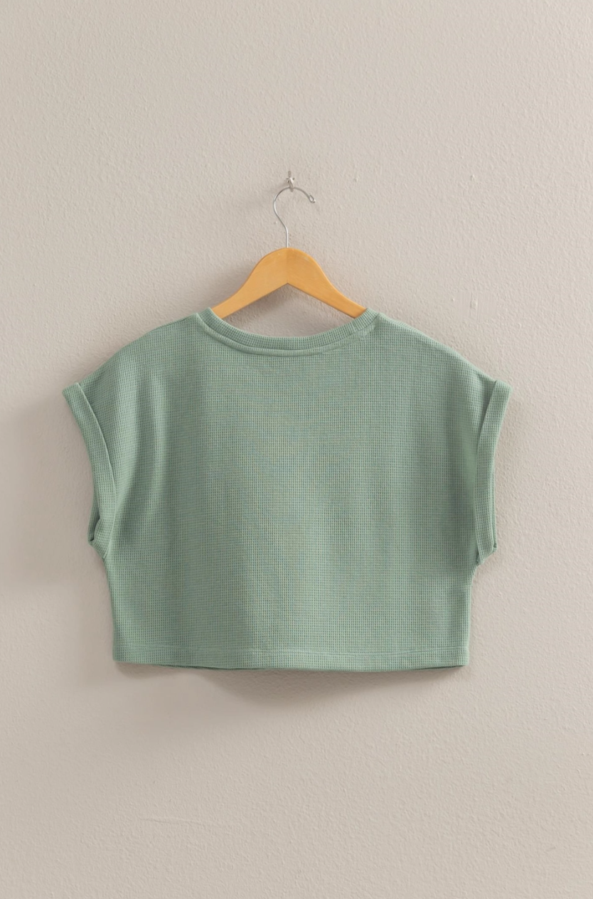 •MORGAN• waffle knit cropped top