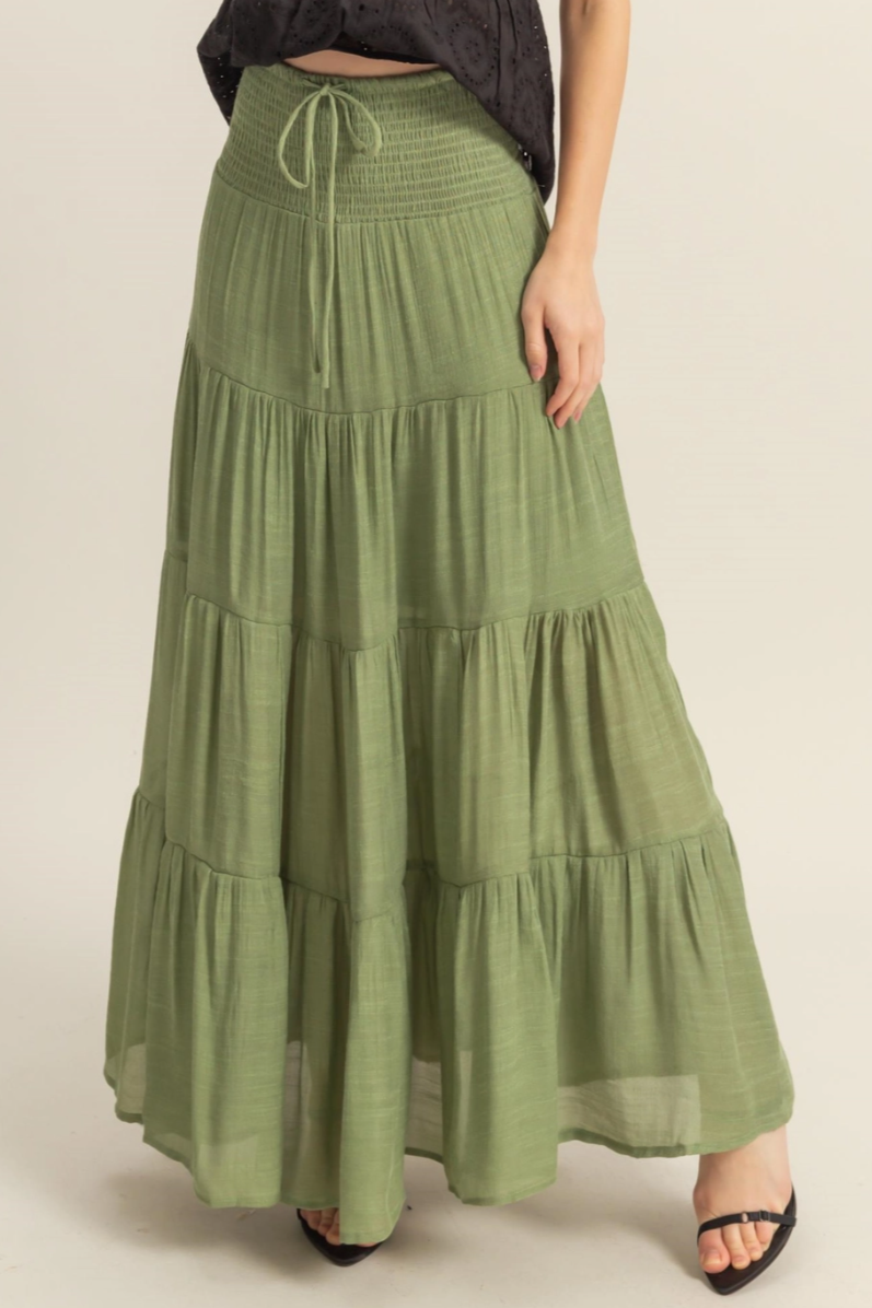 •ISABELLA• smocked waist tiered maxi skirt