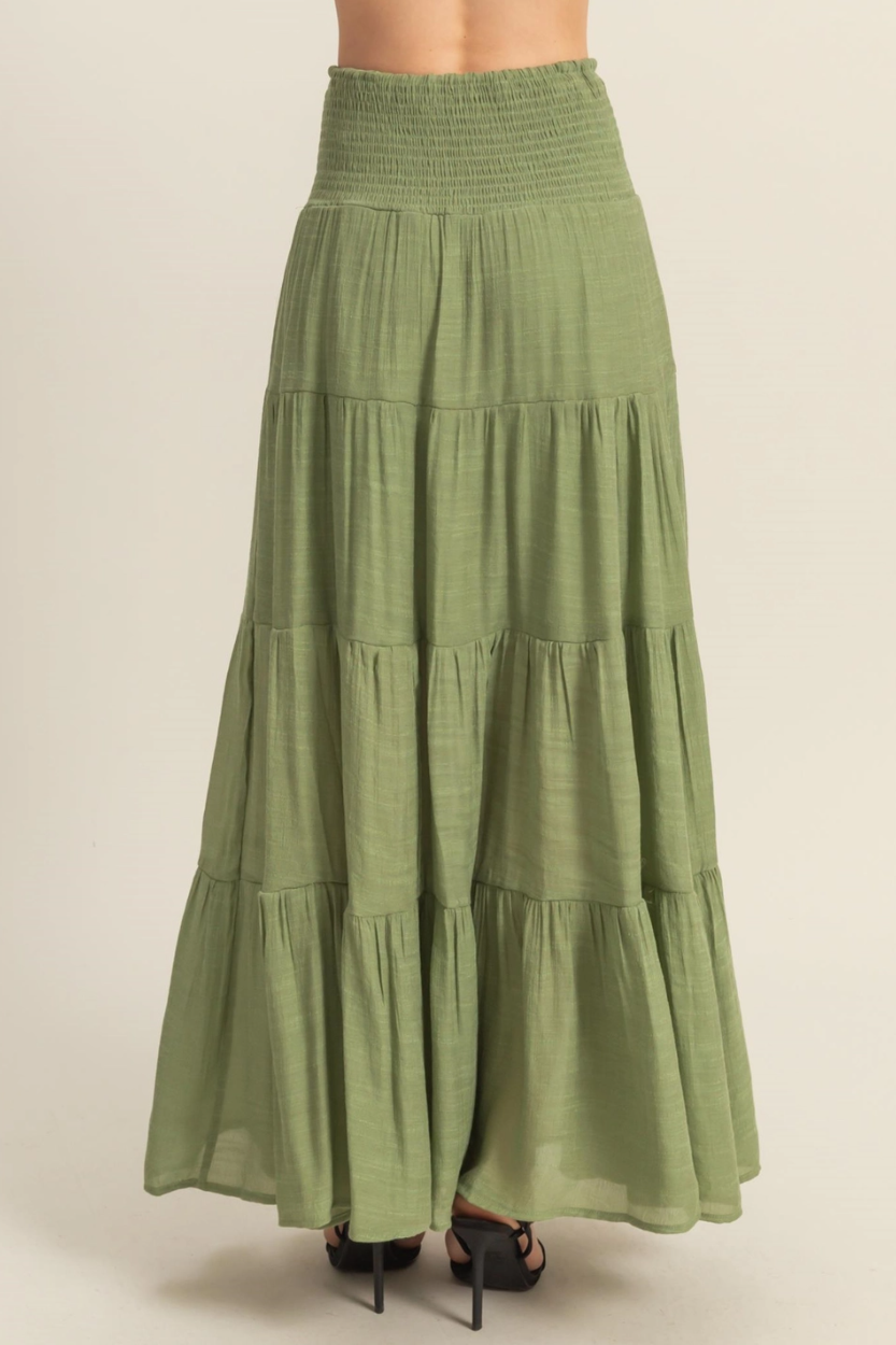 •ISABELLA• smocked waist tiered maxi skirt