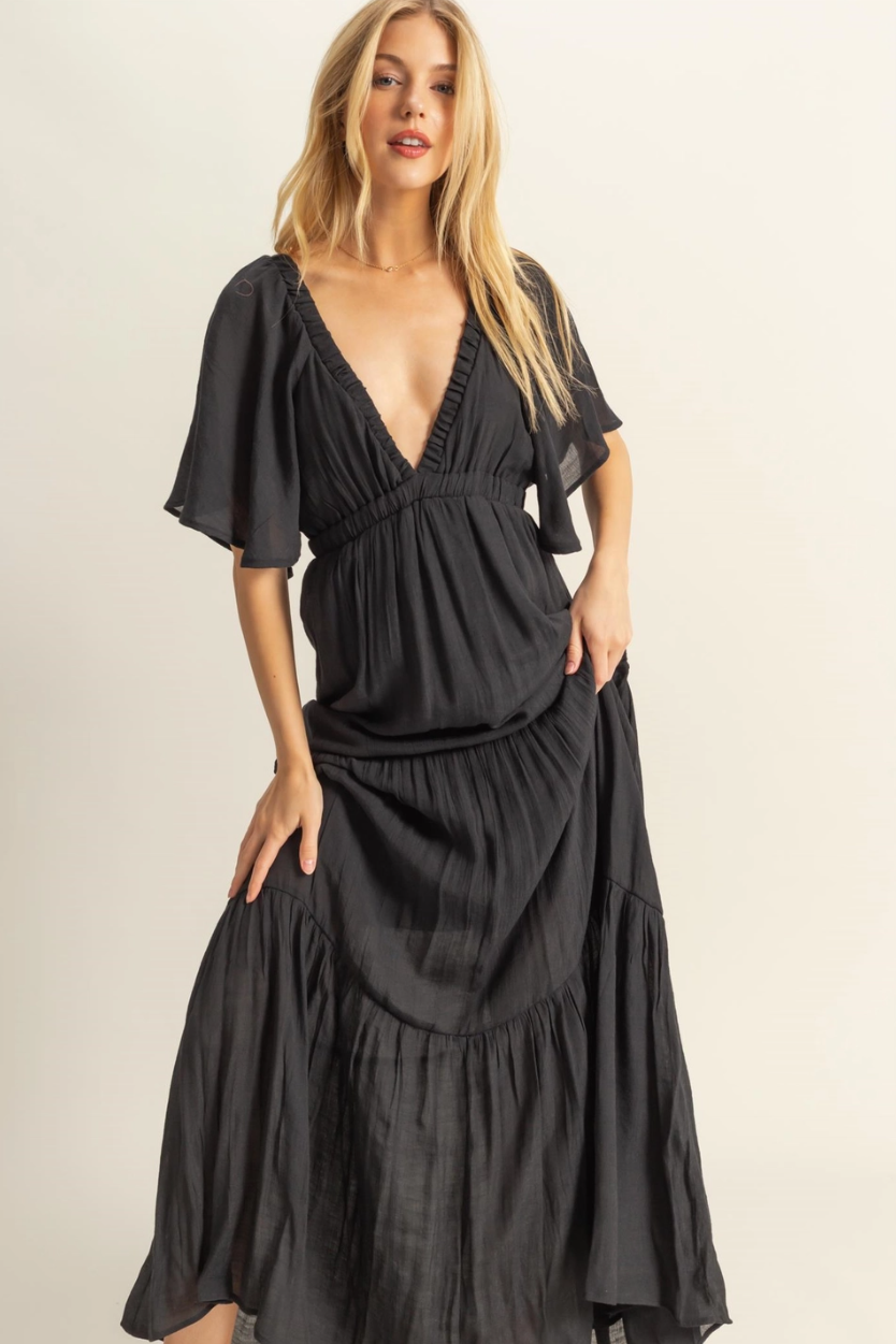 •OLIVIA• plunging V-neck tiered maxi dress
