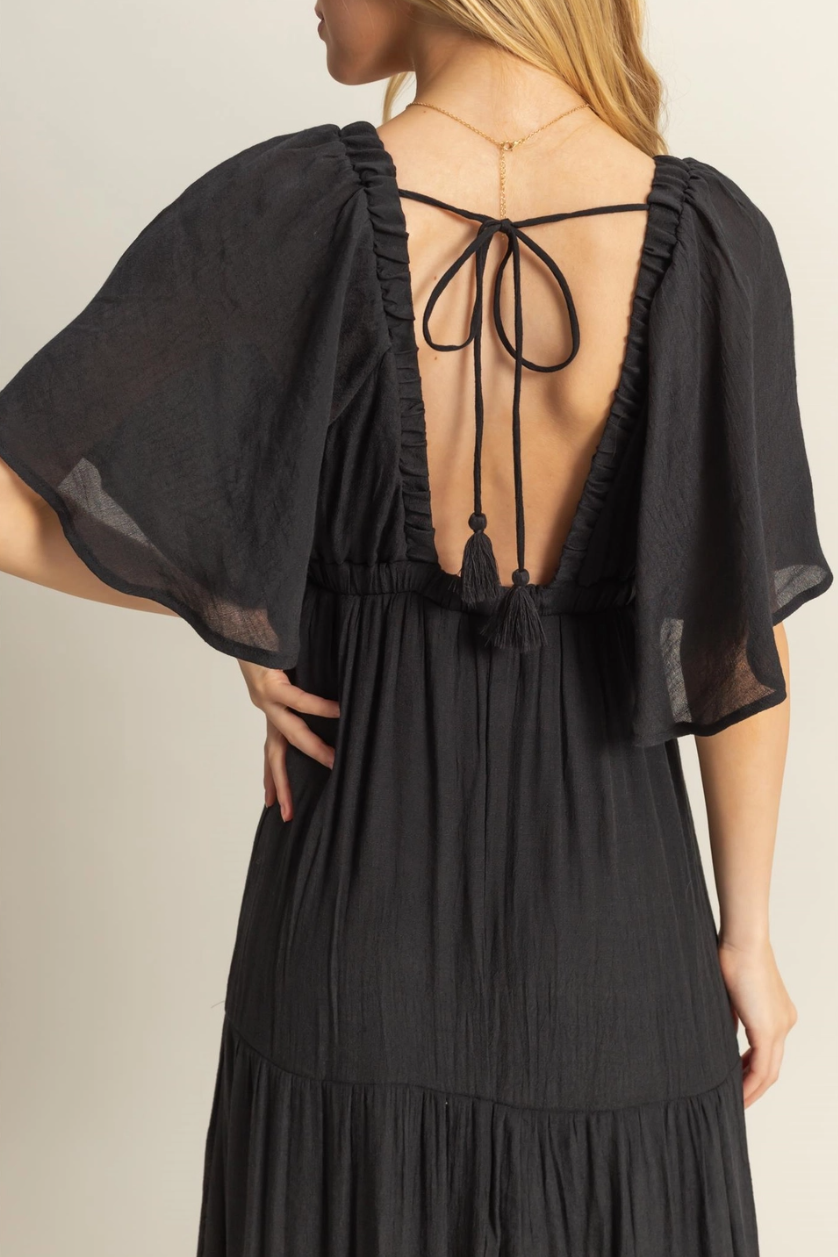 •OLIVIA• plunging V-neck tiered maxi dress