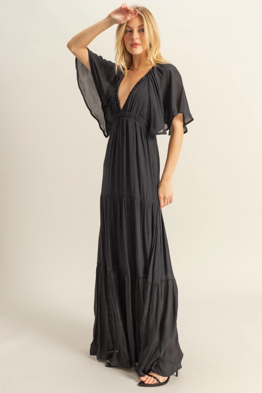 •OLIVIA• plunging V-neck tiered maxi dress