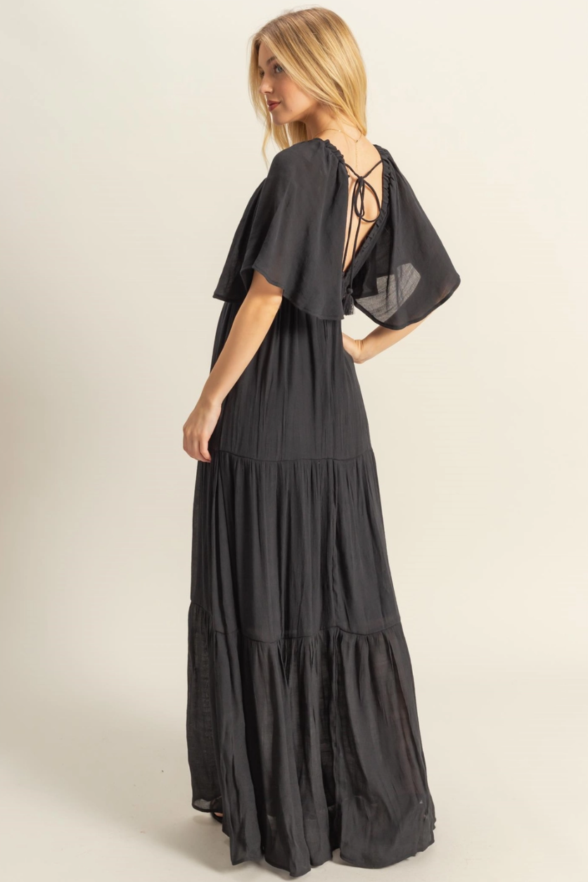 •OLIVIA• plunging V-neck tiered maxi dress