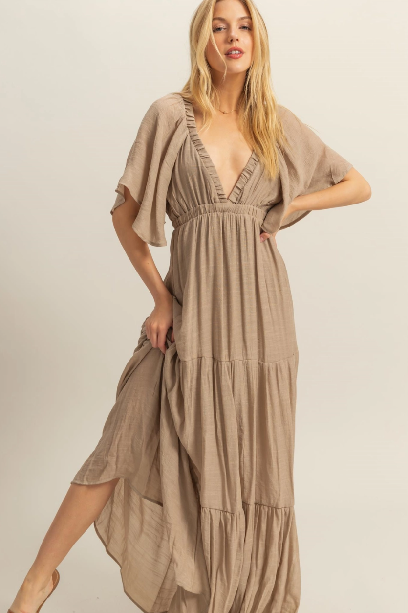 •OLIVIA• plunging V-neck tiered maxi dress