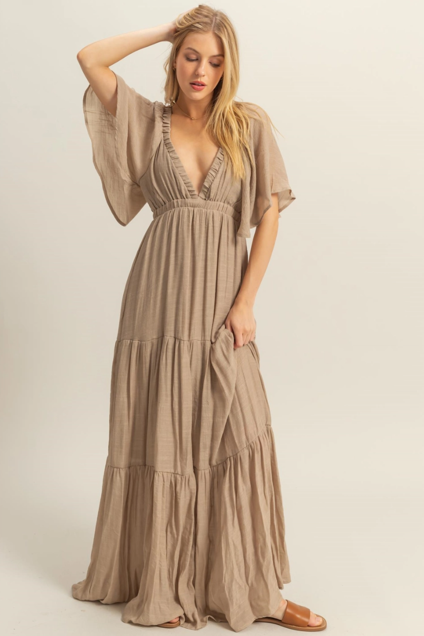 •OLIVIA• plunging V-neck tiered maxi dress