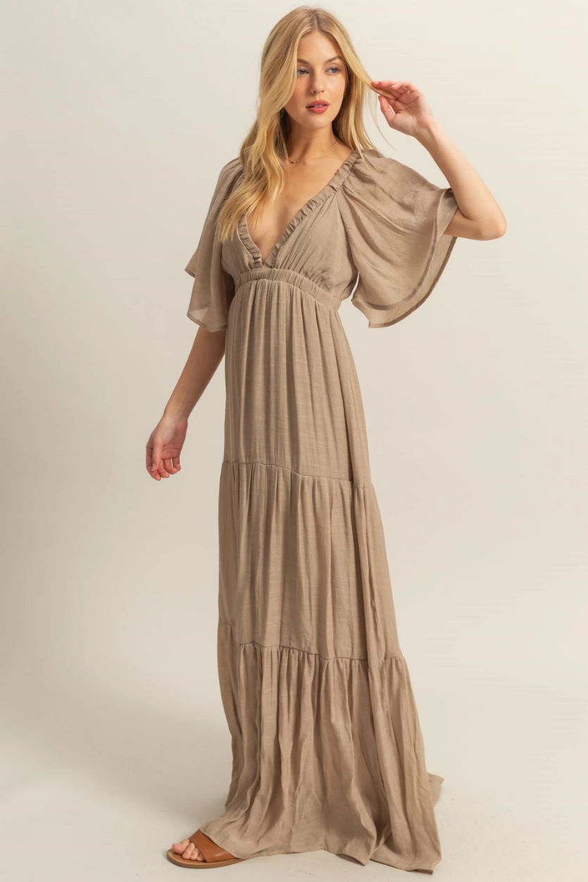•OLIVIA• plunging V-neck tiered maxi dress