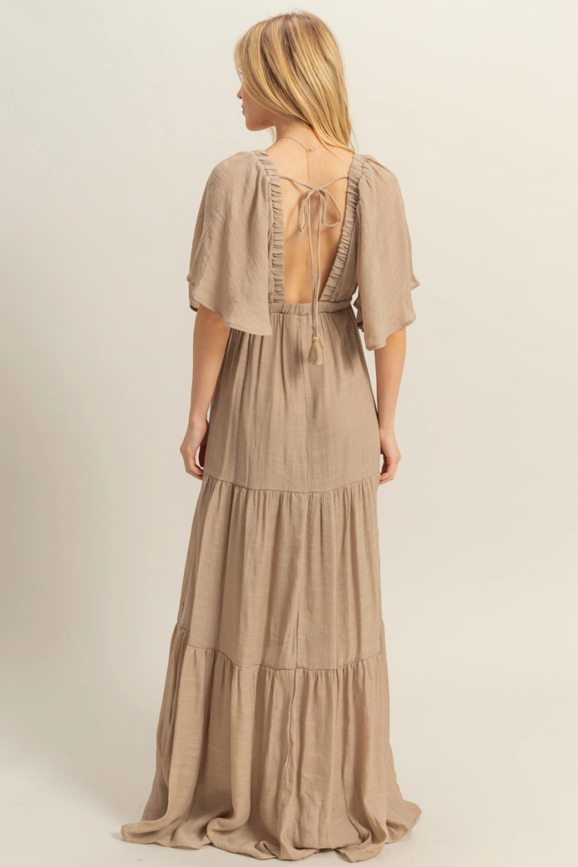 •OLIVIA• plunging V-neck tiered maxi dress