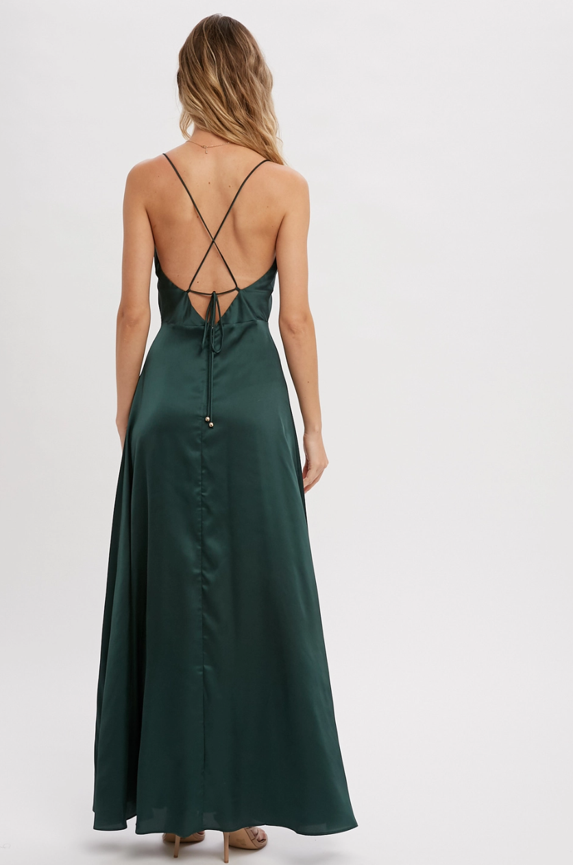 •CARMILLA• satin cowl neck maxi dress
