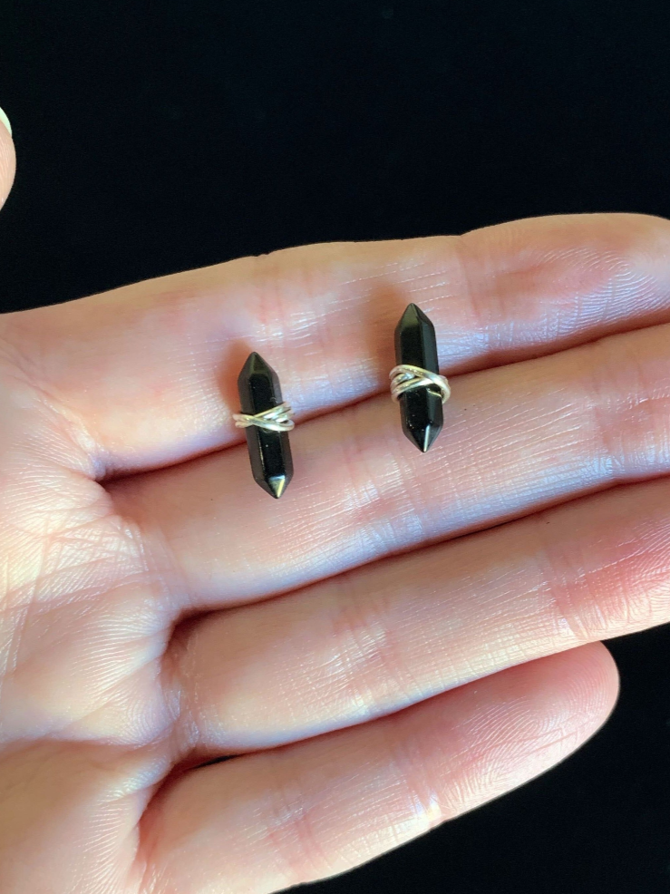 •CREST• obsidian + silver stud earrings