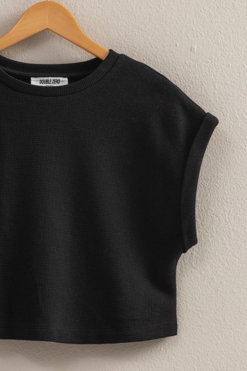 •MORGAN• waffle knit cropped top