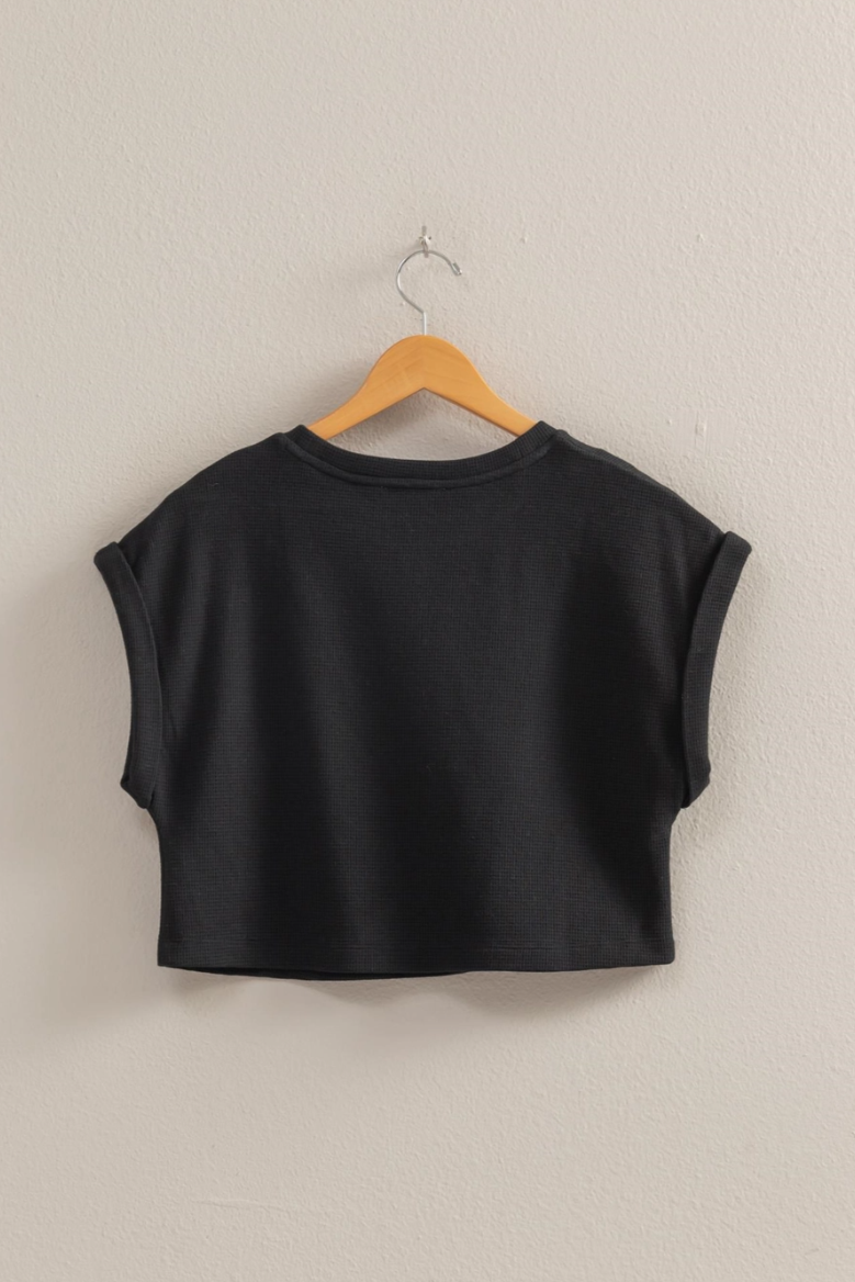 •MORGAN• waffle knit cropped top