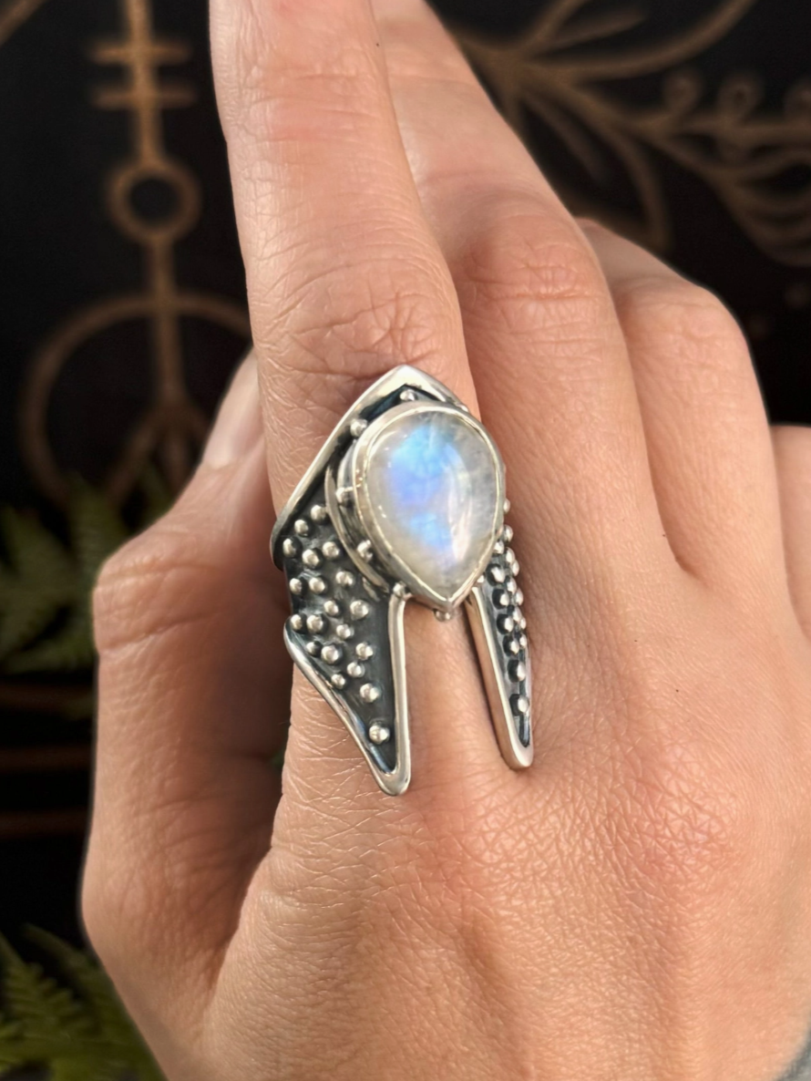 •CYGNUS• rainbow moonstone + silver ring