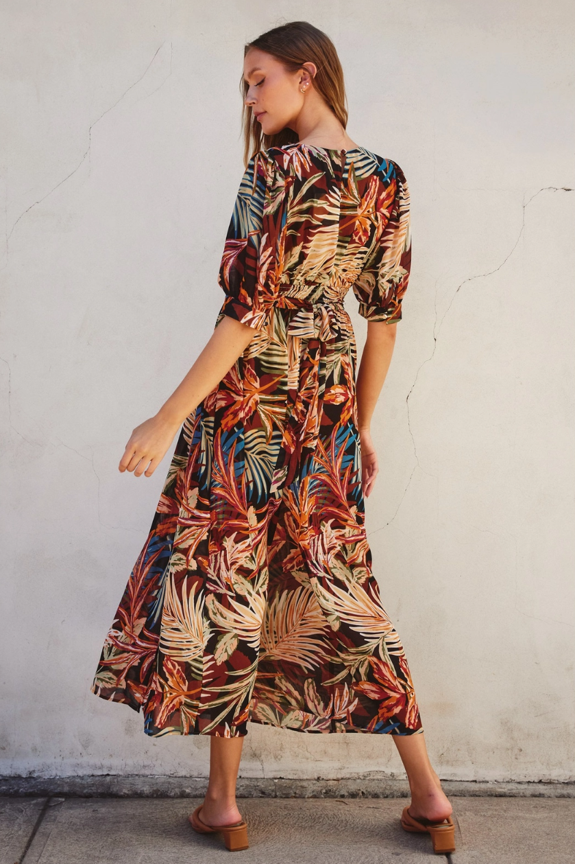 •SUNSET PALMS• surplice slit midi dress