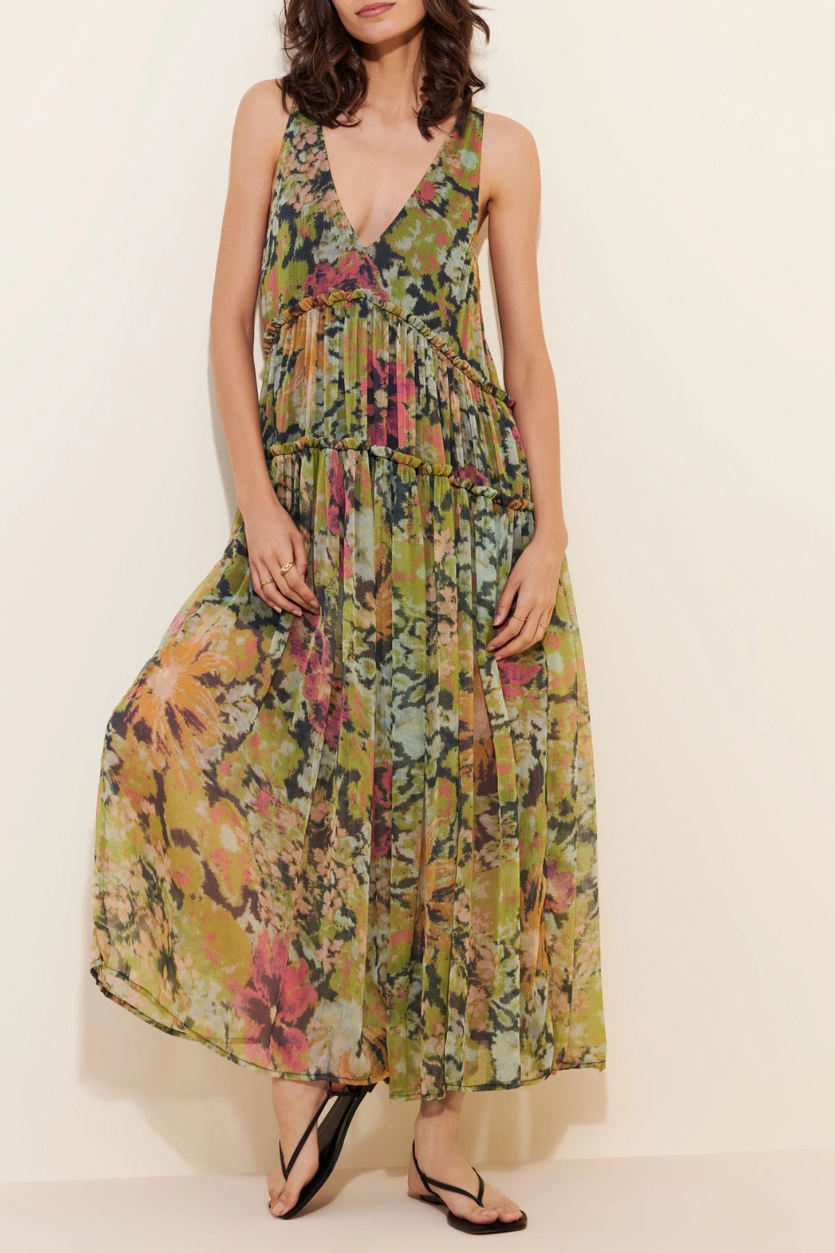 •CAMILLE• deep V semi-sheer midaxi dress