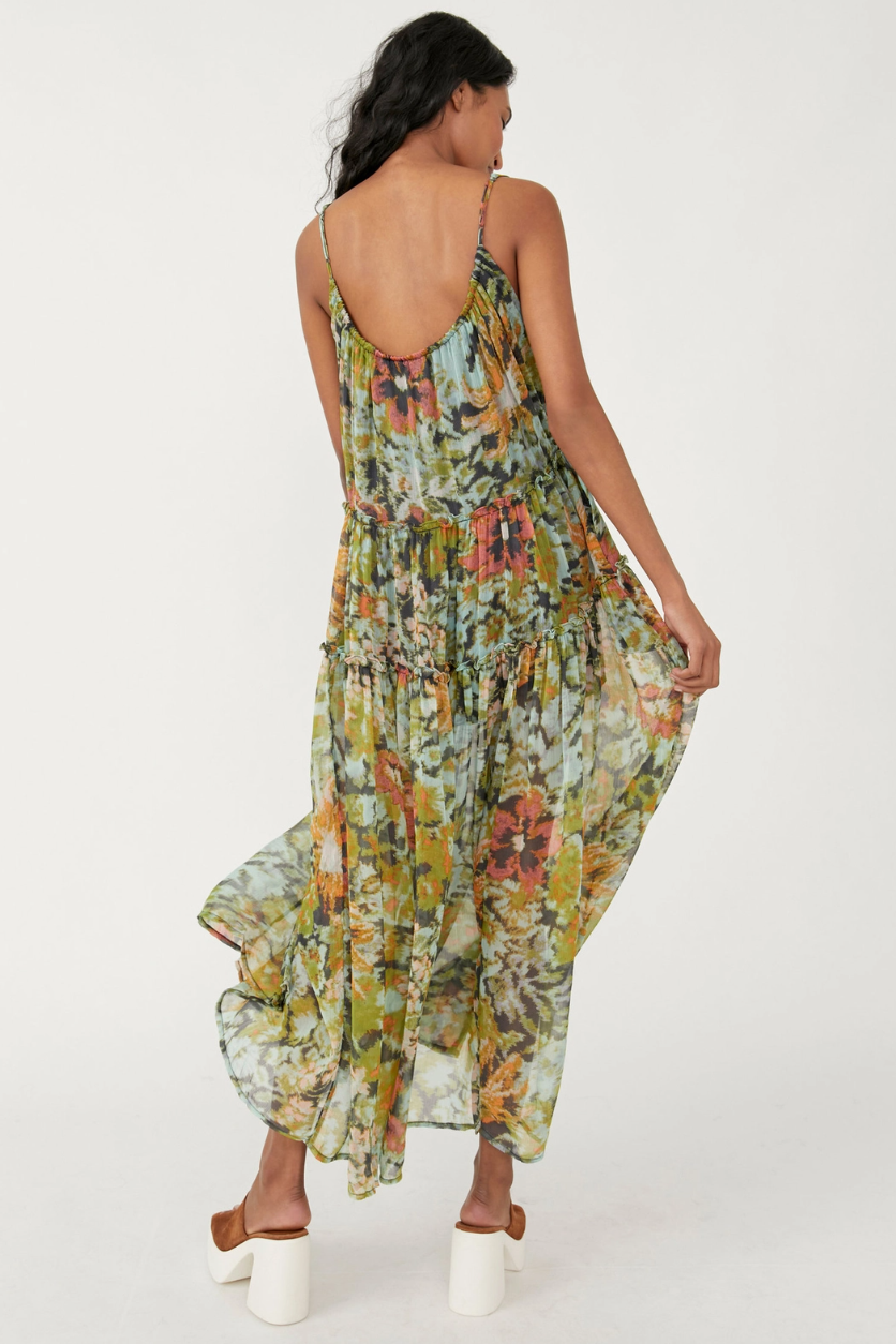•CAMILLE• deep V semi-sheer midaxi dress