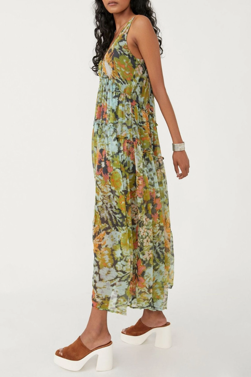 •CAMILLE• deep V semi-sheer midaxi dress